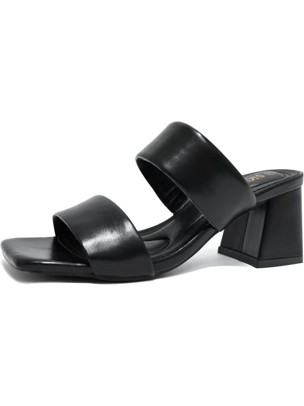 Women's Chunky Heels Slip on Heels Black Stylish Square Open Toe Mules Sandals